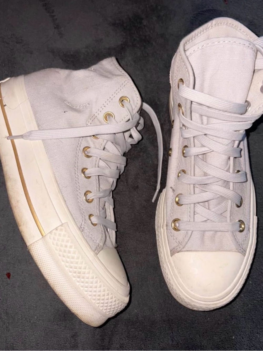 Converse High-Top Canvas Sneakers in Light Gray with Gold Eyelets